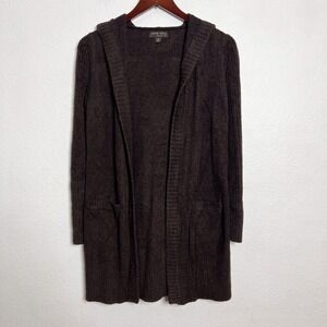 Barefoot Dreams Brown CozyChic Lite Relaxed Hooded Long Open Cardigan Size Small